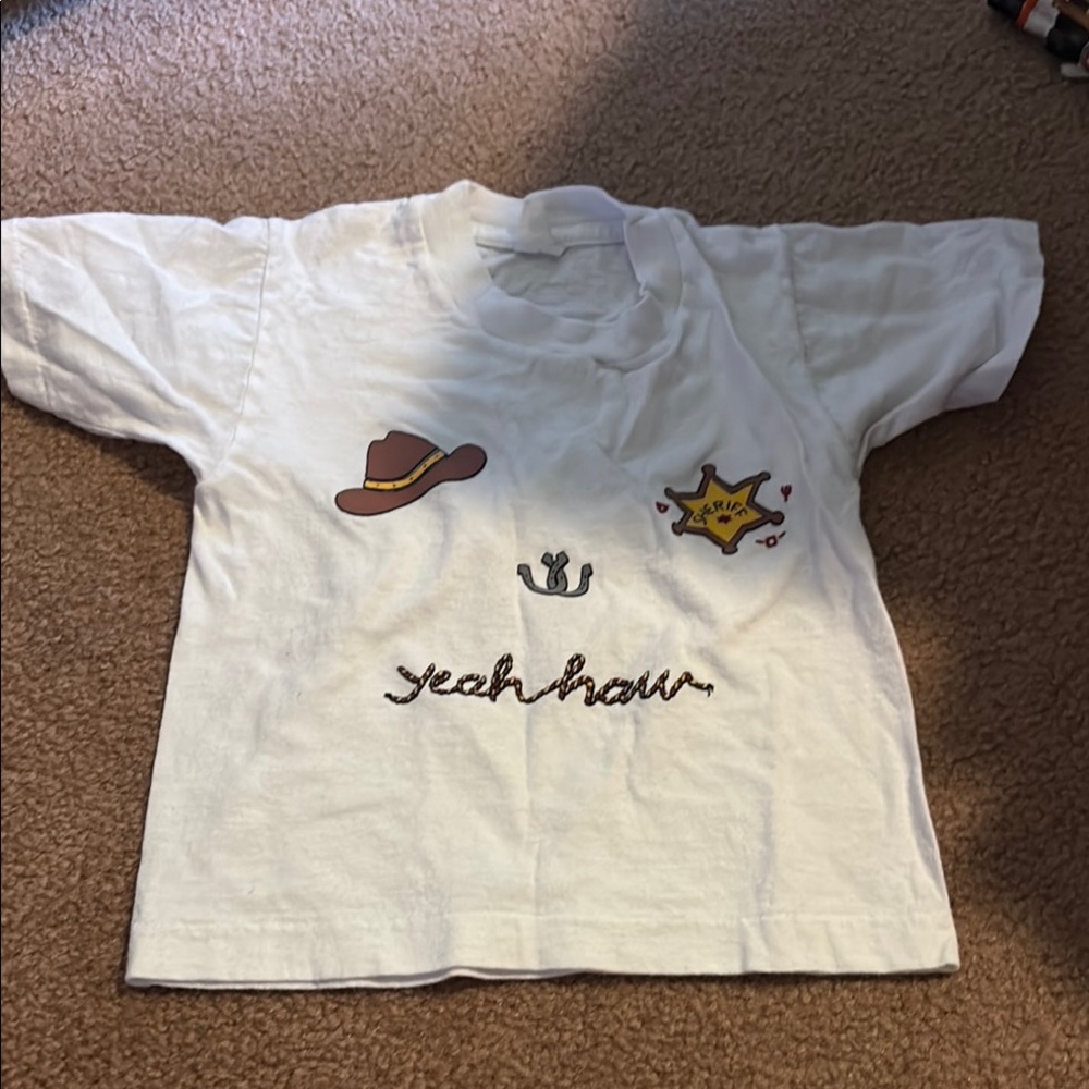 Kids White Cowboy Theme T-Shirt - Picture 1 of 1